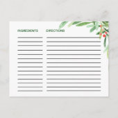 クリスマスホリーリースブライダルシャワーレシピカード ポストカード (裏面)