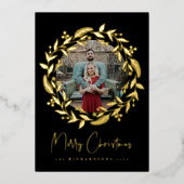 クリスマスホリーリースホリデーフォトフォイルカード 箔シーズンカード (正面)