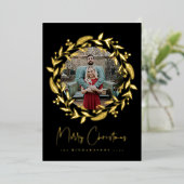 クリスマスホリーリースホリデーフォトフォイルカード 箔シーズンカード (立ち正面)