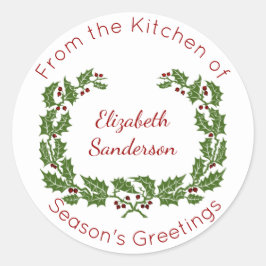 クリスマスホリーリースホームベーキング ラウンドシール