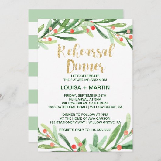 クリスマスホリーリースリハーサルディナー 招待状 (正面/裏面)