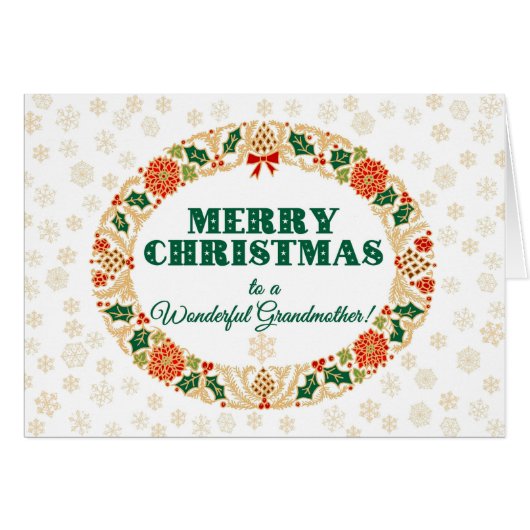 クリスマスホリーリース、おばあちゃんの雪片 (正面横)