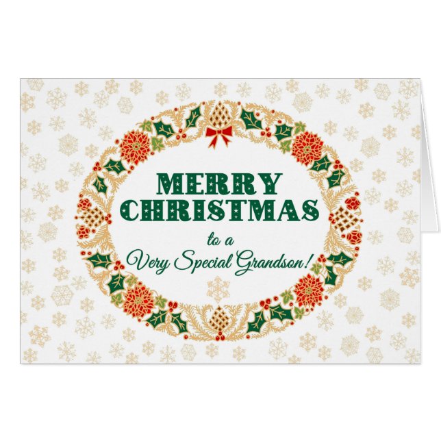 クリスマスホリーリース、孫の雪片 (正面横)