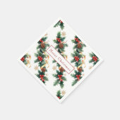 クリスマスホリーレッドベリーパインコーン金ゴールド スタンダードカクテルナプキン (角)