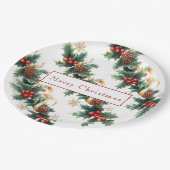 クリスマスホリーレッドベリーパインコーン金ゴールド ペーパープレート (アングル)