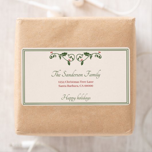 クリスマスホリーレッドベリーホリデイ差出人住所 ラベル (インサイチュ)