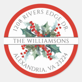 クリスマスホリーレッド差出人住所クラシック ラウンドシール