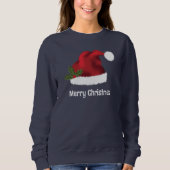 クリスマスホリー付きレッドサンタハットとカスタム文字 スウェットシャツ (正面)