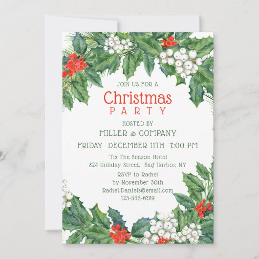 クリスマスホリー企業のフローラパーティー 招待状 (正面)