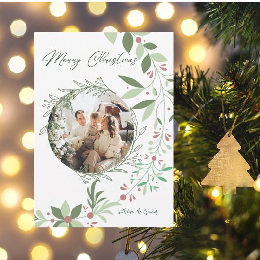 クリスマスホリー植物緑の写真海軍 エンクロージャーカード