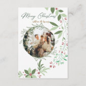 クリスマスホリー植物緑の写真海軍 エンクロージャーカード (正面)