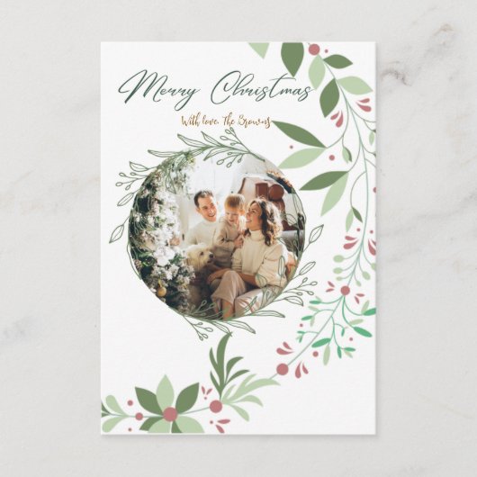 クリスマスホリー植物緑の写真海軍 エンクロージャーカード (正面)
