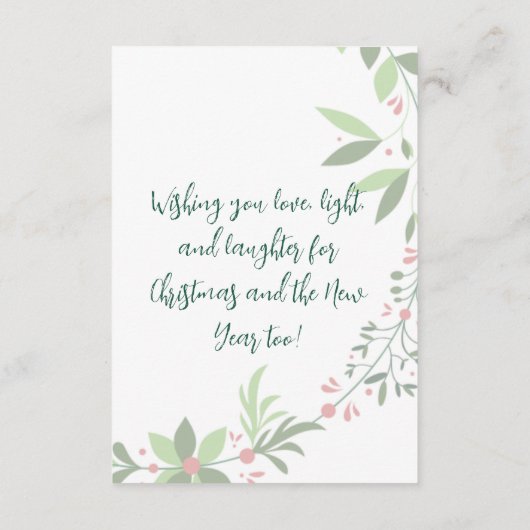 クリスマスホリー植物緑の写真海軍 エンクロージャーカード (裏面)