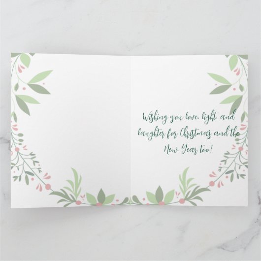 クリスマスホリー植物緑の写真海軍 カード (内部)