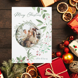 クリスマスホリー植物緑の写真海軍 サンキューカード