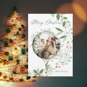 クリスマスホリー植物緑の写真海軍 サンキューカード