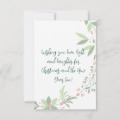 クリスマスホリー植物緑の写真海軍 サンキューカード (裏面)