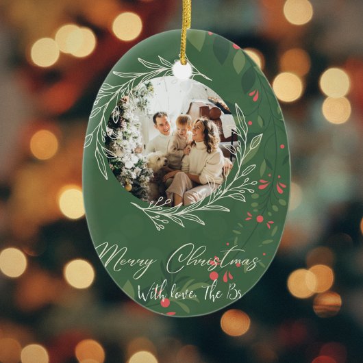 クリスマスホリー植物緑の写真海軍 セラミックオーナメント