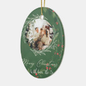 クリスマスホリー植物緑の写真海軍 セラミックオーナメント (左)