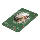 クリスマスホリー植物緑の写真海軍 マグネット (左側)