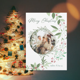 クリスマスホリー植物緑の写真海軍 招待状