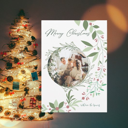 クリスマスホリー植物緑の写真海軍 招待状