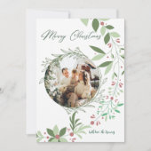 クリスマスホリー植物緑の写真海軍 招待状 (正面)