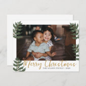 クリスマスホリー植物緑の家族写真 シーズンカード (正面/裏面)