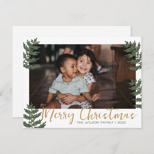 クリスマスホリー植物緑の家族写真 シーズンカード (正面/裏面)
