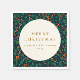 クリスマスホリー植物緑カスタム園 スタンダードカクテルナプキン