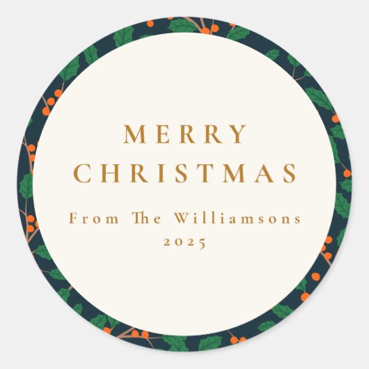 クリスマスホリー植物緑カスタム園 ラウンドシール (正面)