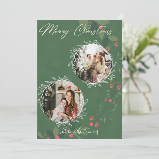 クリスマスホリー植物緑2写真海軍 シーズンカード (スタンド正面)