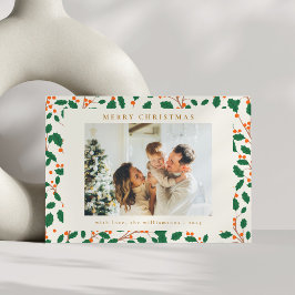 クリスマスホリー植物緑2枚フォトレトロ シーズンカード