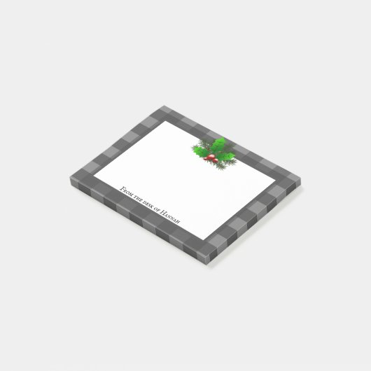 クリスマスホリー水牛のプレイドパーソナライズされた ポストイット (アングル)