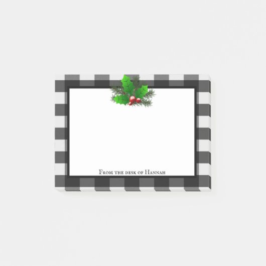 クリスマスホリー水牛のプレイドパーソナライズされた ポストイット (正面)