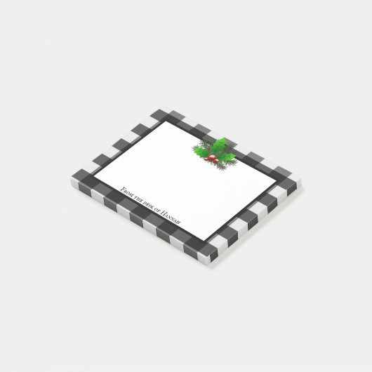 クリスマスホリー水牛のプレイドパーソナライズされた ポストイット (アングル)