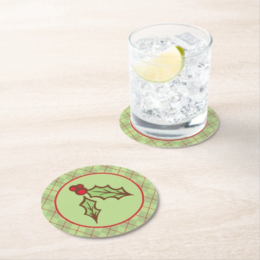 クリスマスホリー紙コースター ラウンドペーパーコースター (インサイチュ)