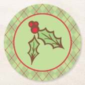 クリスマスホリー紙コースター ラウンドペーパーコースター (正面)