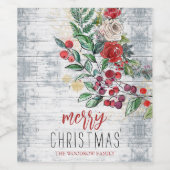 クリスマスホリー素朴ウッドホリデー ワインラベル (シングルラベル)