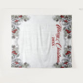 クリスマスホリー素朴パイン写真ブース背景 タペストリー (正面(横))