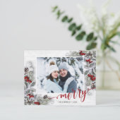 クリスマスホリー素朴パイン写真ホリディグリーティング ポストカード (スタンド正面)