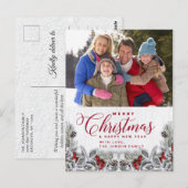クリスマスホリー素朴パイン写真ホリディグリーティング ポストカード (正面/裏面)
