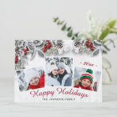 クリスマスホリー素朴パイン3フォトホリデーカード シーズンカード (スタンド正面)