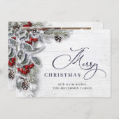 クリスマスホリー素朴パイン4写真あいさつ シーズンカード (正面/裏面)