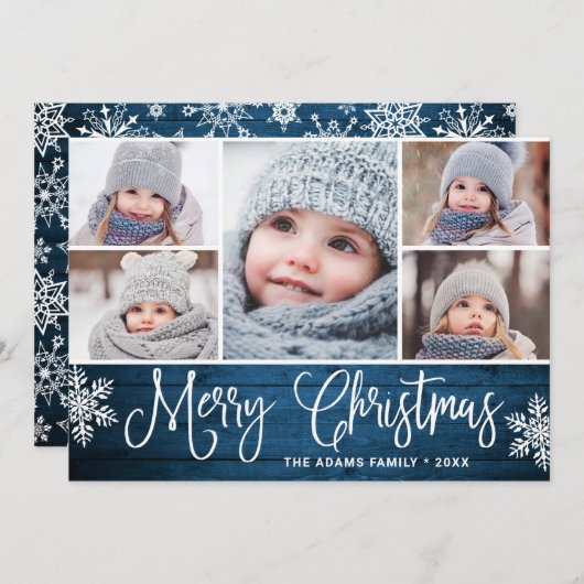 クリスマスホリー素朴ベリー5フォトグリーティングカード シーズンカード (正面/裏面)