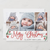 クリスマスホリー素朴ベリー5フォトグリーティングカード シーズンカード (正面)