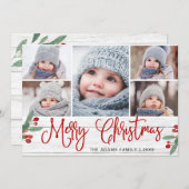 クリスマスホリー素朴ベリー5フォトグリーティングカード シーズンカード (正面/裏面)