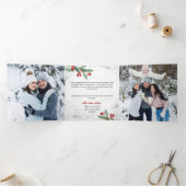 クリスマスホリー素朴樺の木バーク数々のフォト 三つ折りクリスマスカード (内部)