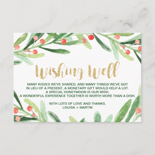 クリスマスホリー結婚リースの願い事 エンクロージャーカード (正面)