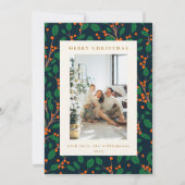 クリスマスホリー緑2枚の垂直な写真海軍 シーズンカード (正面)